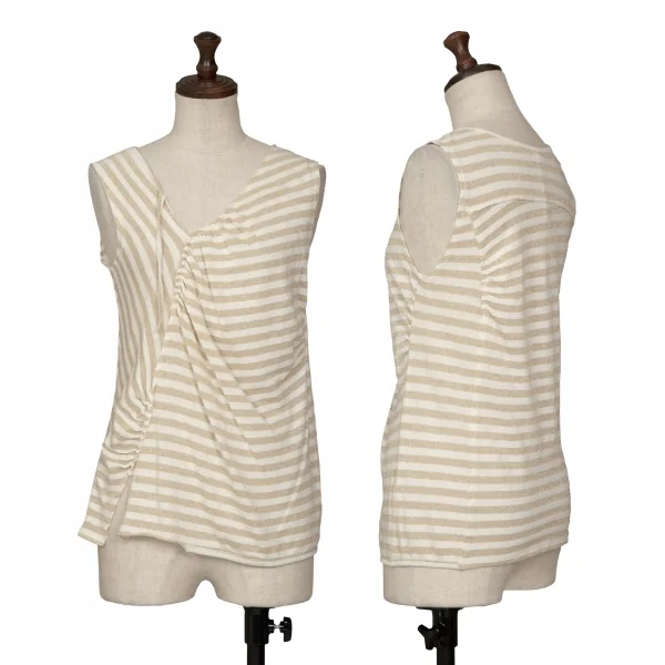 スナオクワハラsunao kuwahara 斜行ギャザーデザイングリッターボーダータンクトップ 白ゴールドM K-132415_001