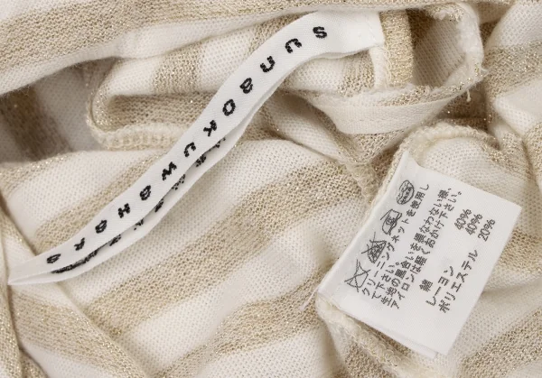 スナオクワハラsunao kuwahara 斜行ギャザーデザイングリッターボーダータンクトップ 白ゴールドM K-132415_015