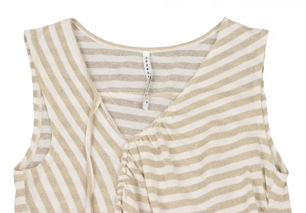 スナオクワハラsunao kuwahara 斜行ギャザーデザイングリッターボーダータンクトップ 白ゴールドM K-132415_003