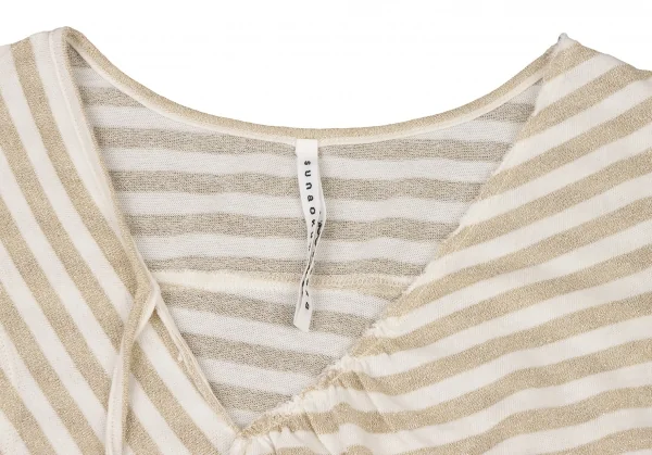 スナオクワハラsunao kuwahara 斜行ギャザーデザイングリッターボーダータンクトップ 白ゴールドM K-132415_004