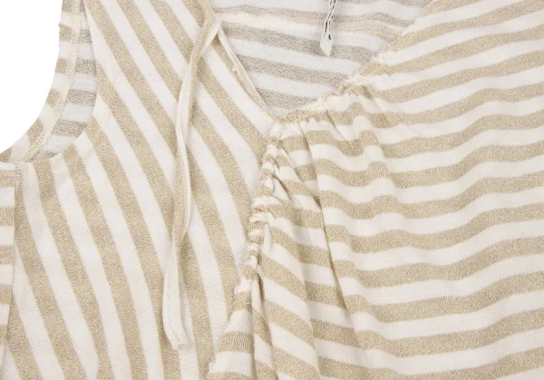 スナオクワハラsunao kuwahara 斜行ギャザーデザイングリッターボーダータンクトップ 白ゴールドM K-132415_005