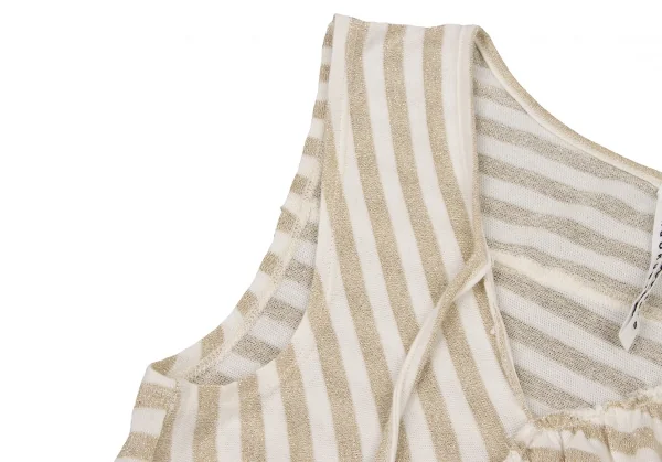 スナオクワハラsunao kuwahara 斜行ギャザーデザイングリッターボーダータンクトップ 白ゴールドM K-132415_006