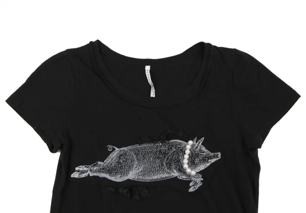スナオクワハラsunao kuwahara 製品洗いピッグパール装飾Tシャツ 黒M K-132419_002