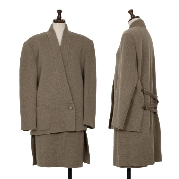 ISSEY MIYAKE Faux Collar Knit Jacket & Skirt Mocha M K-132457_001