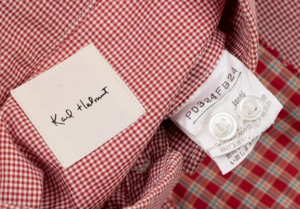 カールヘルムKarl Helmut コットンチェックパッチワークシャツ 赤他L位 K-132509_014