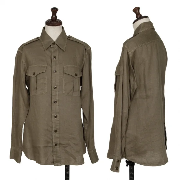 ラルフローレンRALPH LAUREN リネンダブルポケットミリタリーシャツ カーキ9 K-132514_001