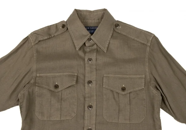 ラルフローレンRALPH LAUREN リネンダブルポケットミリタリーシャツ カーキ9 K-132514_003