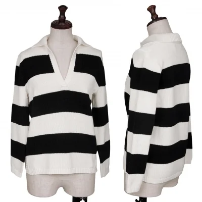 ERMANNO SCERVINO ニット・セーター XS 白x黒(ボーダー) 【古着】【中古】 ERMANNO SCERVINO ニット・セーター XS 白x黒(ボーダー) 【古着