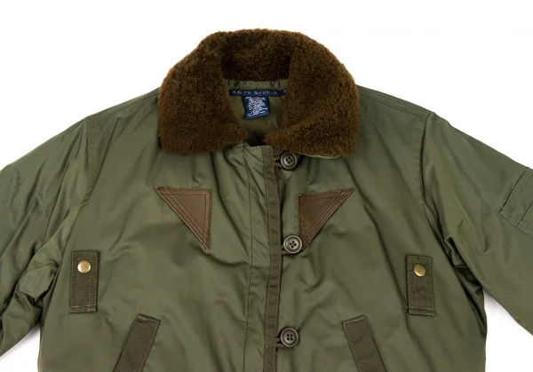 ラルフローレンRALPH LAUREN ボア襟ナイロンボンバージャケット カーキ