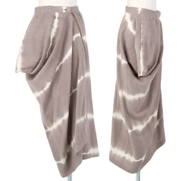 イッセイミヤケISSEY MIYAKE 絞り柄巻きウールスカート ベージュ