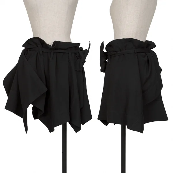 ANN DEMEULEMEESTER Wool Cotton Belted Wrap Skirt Black 36 K-132618_001