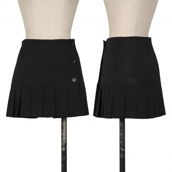Yohji Yamamoto NOIR Hem Pleated Wool Gaba Wrap Mini Skirt Black 1 K-132633_001