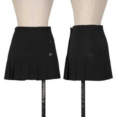 Yohji Yamamoto NOIR Hem Pleated Wool Gaba Wrap Mini Skirt