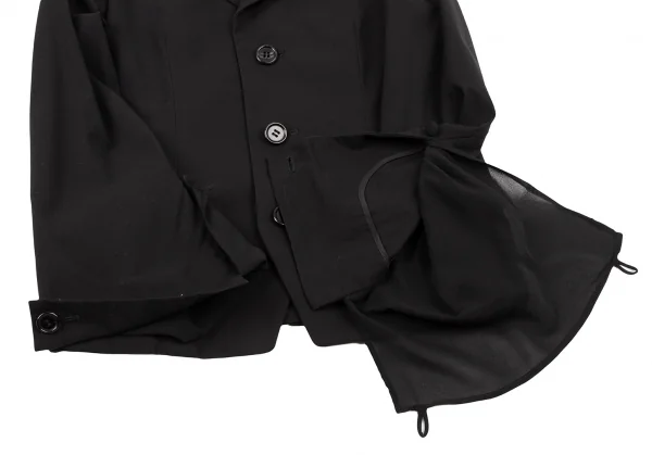 ヨウジヤマモト ノアールYohji Yamamoto NOIR コットン袖シフォン切替ジャケット 黒1 K-132635_011