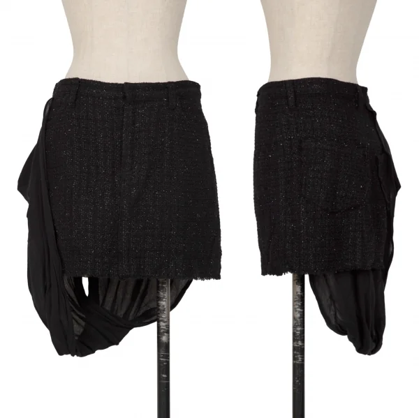 Yohji Yamamoto FEMME Chiffon Design Lame Tweed Skirt Black 2 K-132642_001