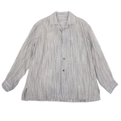 ISSEY MIYAKE MEN Wrinkle Stripe Open Collar Linen Shirt