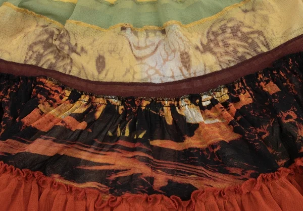 Jean-Paul GAULTIER Graphic Printed Frill Switching Mesh Skirt K-132816_011