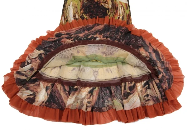 Jean-Paul GAULTIER Graphic Printed Frill Switching Mesh Skirt K-132816_012