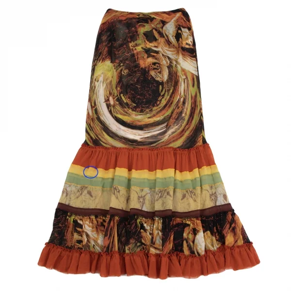 Jean-Paul GAULTIER Graphic Printed Frill Switching Mesh Skirt K-132816_013