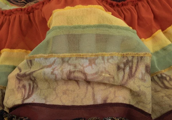 Jean-Paul GAULTIER Graphic Printed Frill Switching Mesh Skirt K-132816_016