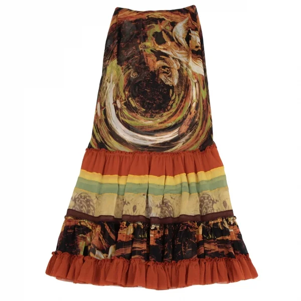Jean-Paul GAULTIER Graphic Printed Frill Switching Mesh Skirt K-132816_002