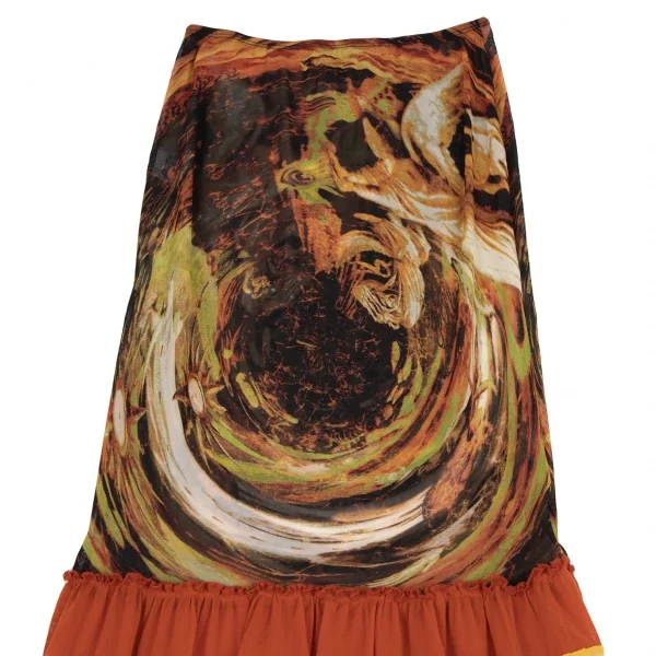 Jean-Paul GAULTIER Graphic Printed Frill Switching Mesh Skirt K-132816_003
