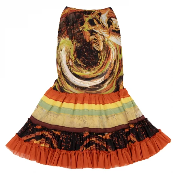 Jean-Paul GAULTIER Graphic Printed Frill Mesh Skirt K-132817_011