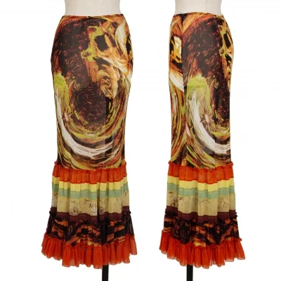 Jean-Paul GAULTIER Graphic Printed Frill Mesh Skirt