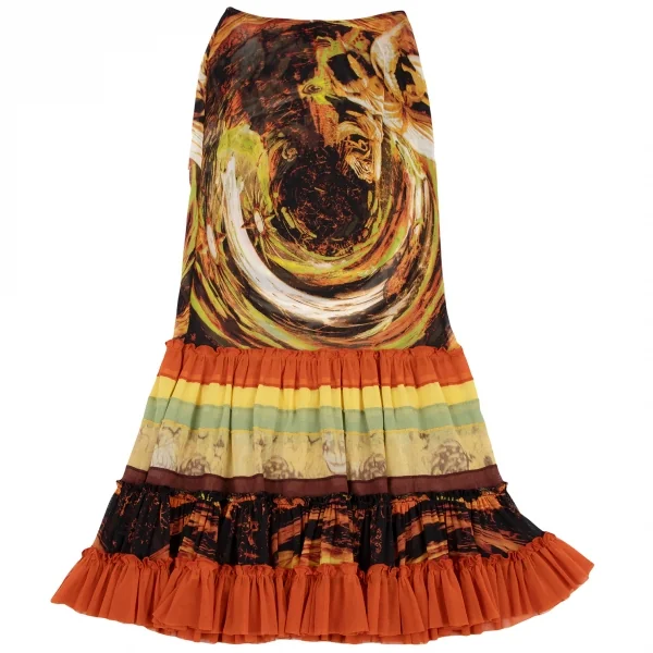 Jean-Paul GAULTIER Graphic Printed Frill Mesh Skirt K-132817_002