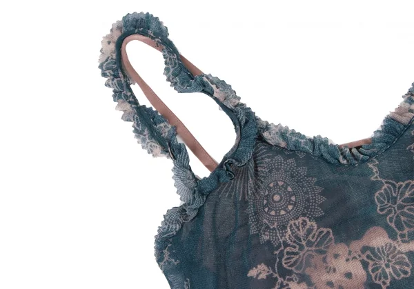 ジャンポールゴルチエJean Paul GAULTIER サークルフラワープリントパワーネットキャミソールワンピース 青40 K-132818_012