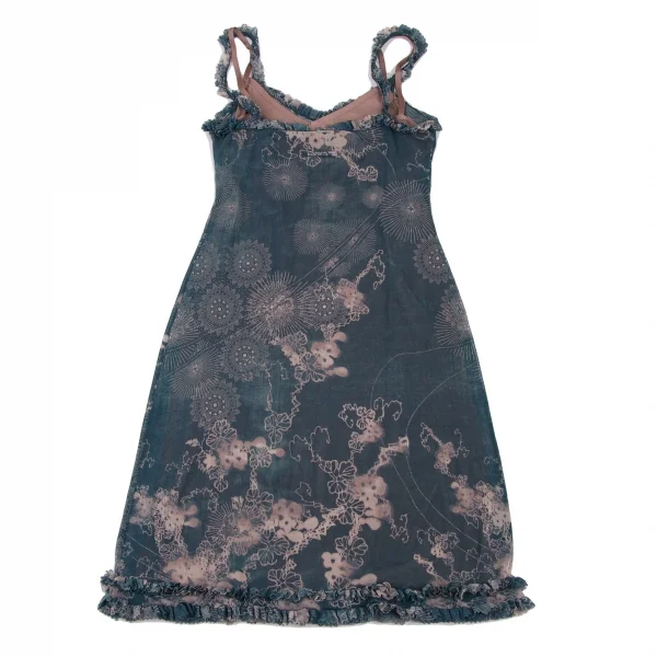 ジャンポールゴルチエJean Paul GAULTIER サークルフラワープリントパワーネットキャミソールワンピース 青40 K-132818_019