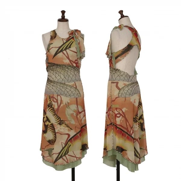 Jean-Paul GAULTIER FEMME Graphic Print Mesh Sleeveless Dress Multi-Color 40 K-132827_001