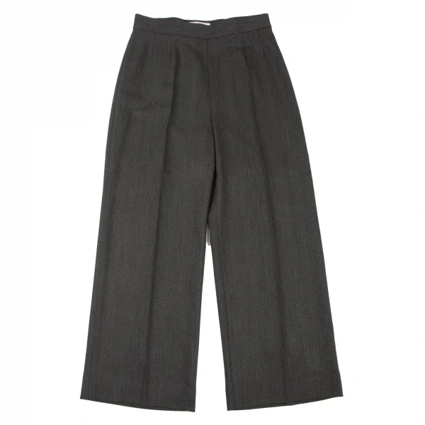 MaxMara Silk Blend Herringbone Weave Wide Pants Charcoal 44 K-132836_001