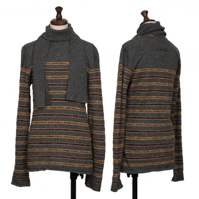 Jean-Paul GAULTIER CLASSIQUE Logo Stripe Stole Neck Knit Top