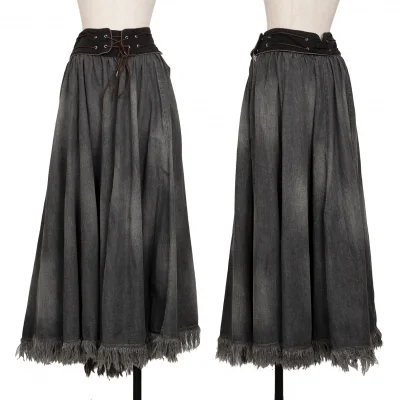 GAULTIER JEAN'S Hem Fringe Denim Flare Skirt