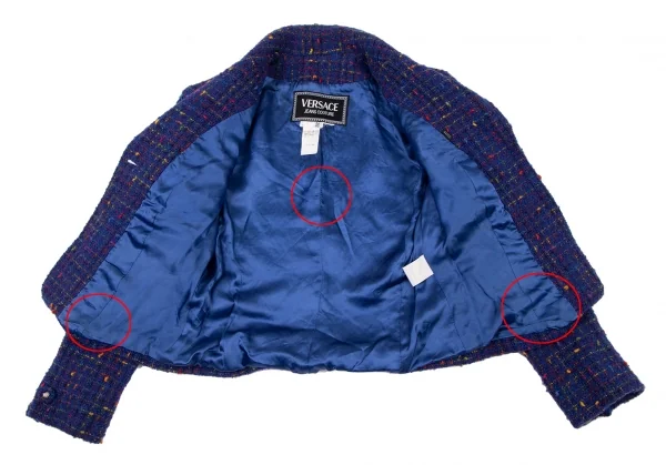 ヴェルサーチ ジーンズクチュールVERSACE JEANS COUTURE メデューサボタンカラフルツィードジャケット 青他40 K-132878_009