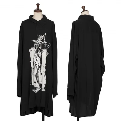 BLACK Scandal Yohji Yamamoto Drawing Print Rayon Long Shirt