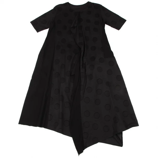 ヨウジヤマモト ファムYohji Yamamoto FEMME ドットジャガード切替プルオーバーワンピース 黒2 K-132957_002