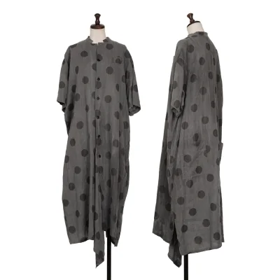Y's Dot Printed Linen Short Sleeve Shirt Dress