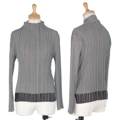 イッセイミヤケISSEY MIYAKE FETE ハイネック切替プリーツ長袖カットソー 白黒