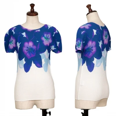 イッセイミヤケ ミーISSEY MIYAKE me パンジープリントストレッチプリーツTシャツ