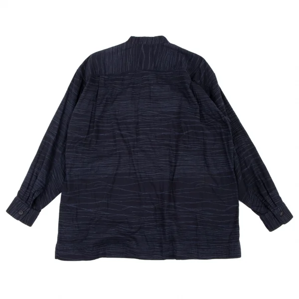 イッセイミヤケ メンISSEY MIYAKEMEN コットンランダムボーダーマオカラーシャツ 紺M K-133214_011