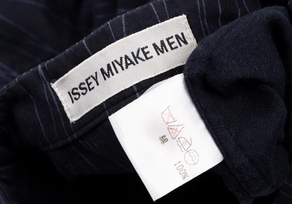 イッセイミヤケ メンISSEY MIYAKEMEN コットンランダムボーダーマオカラーシャツ 紺M K-133214_014