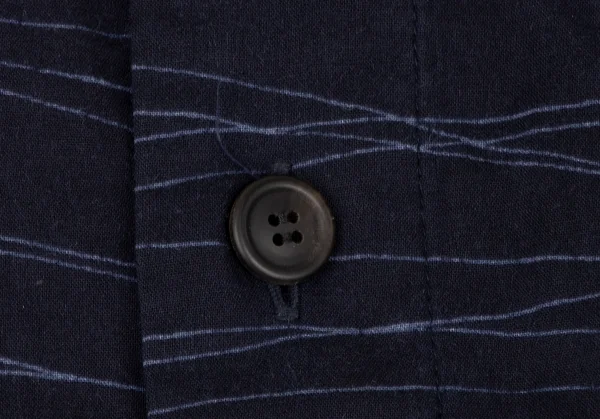 イッセイミヤケ メンISSEY MIYAKEMEN コットンランダムボーダーマオカラーシャツ 紺M K-133214_004