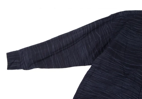 イッセイミヤケ メンISSEY MIYAKEMEN コットンランダムボーダーマオカラーシャツ 紺M K-133214_006