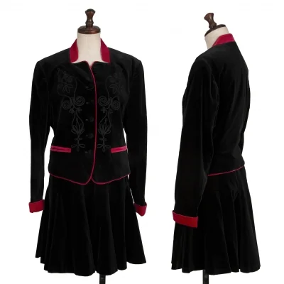 KENZO Cotton Rayon Embroidery Design Velour Jacket & Skirt