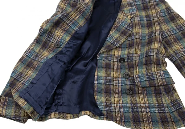 ケンゾーKENZO ウールチェック織りジャケット 緑青黄茶S K-133256_011