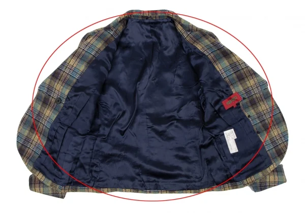 ケンゾーKENZO ウールチェック織りジャケット 緑青黄茶S K-133256_012