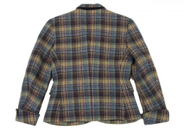 ケンゾーKENZO ウールチェック織りジャケット 緑青黄茶S K-133256_016