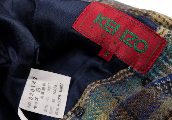 ケンゾーKENZO ウールチェック織りジャケット 緑青黄茶S K-133256_018